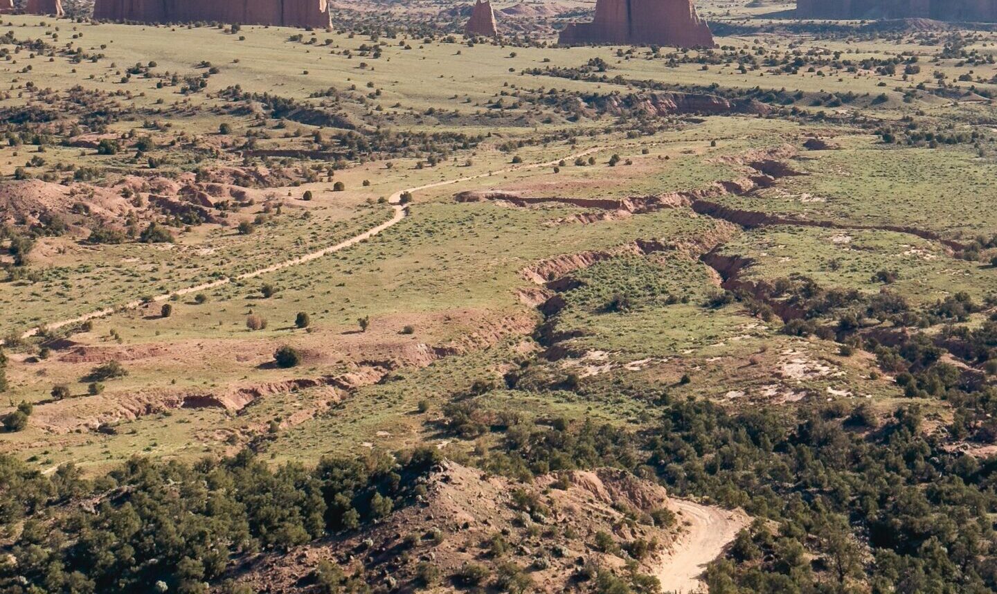 Stunning aerial view of Cathedral Valley in Capitol Reef National Park, Utah.